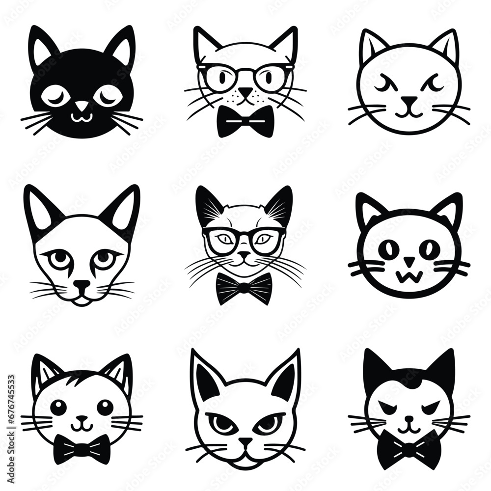 Cats3 Flat Icon Set Isolated On White Background