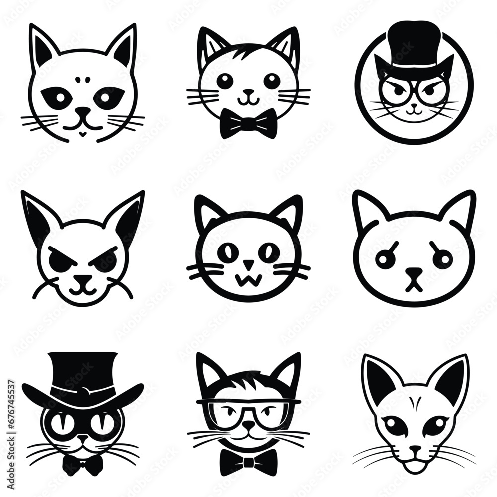 Cats3 Flat Icon Set Isolated On White Background Cats3 Flat Icon Set Isolated On White Background