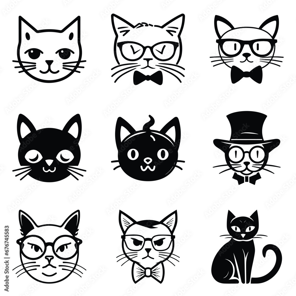 Cats3 Flat Icon Set Isolated On White Background