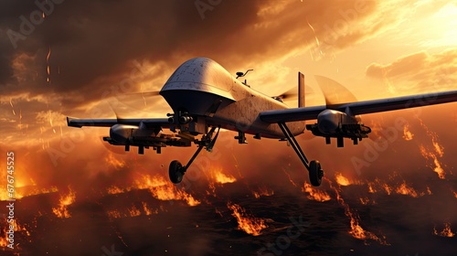  Unmanned aerial vehicle drone launching missiles to target