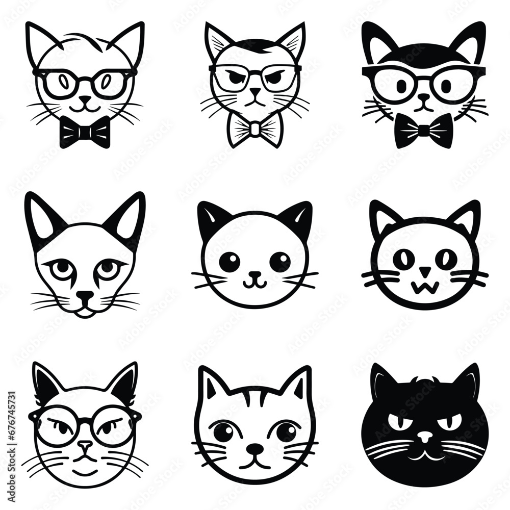 Cats3 Flat Icon Set Isolated On White Background