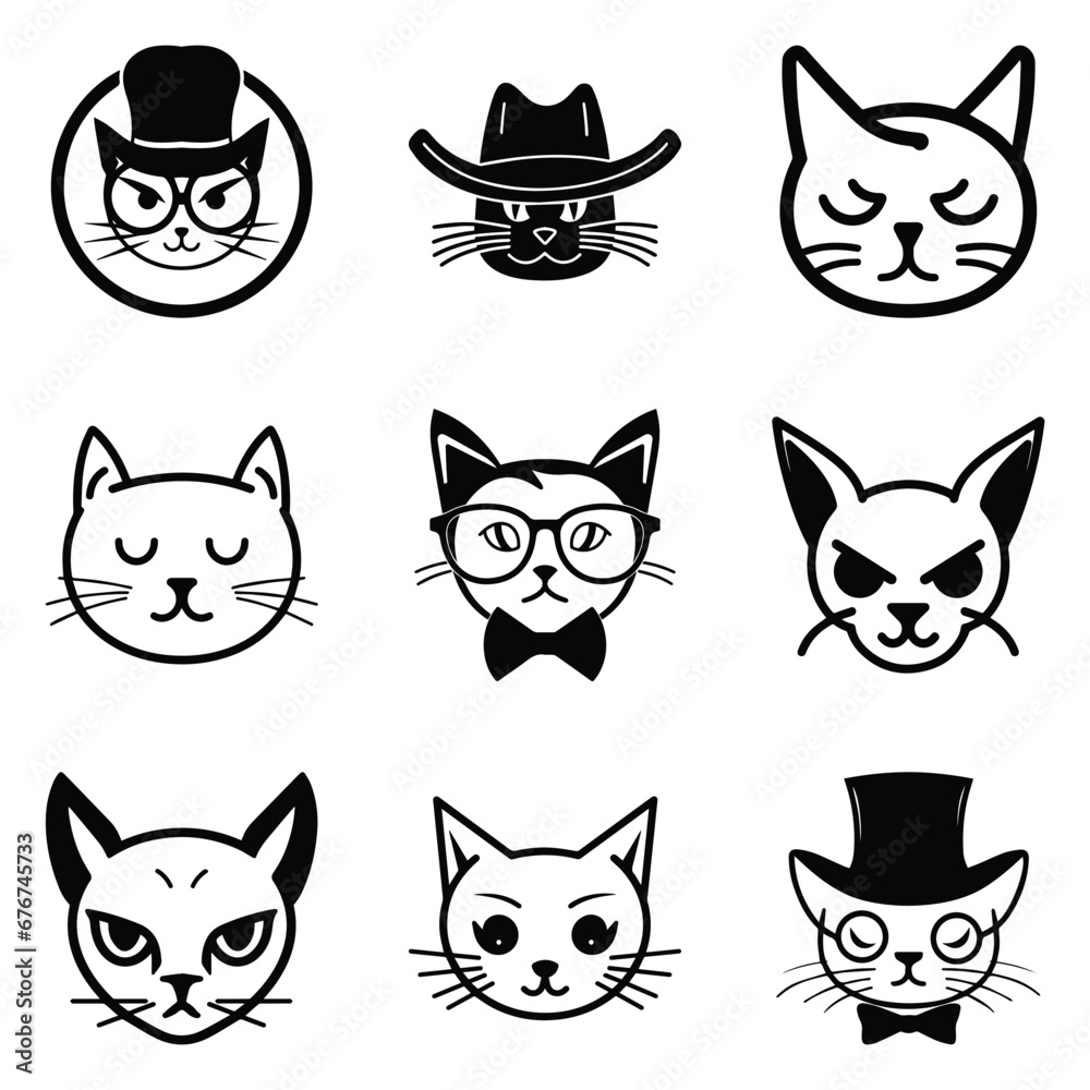 Obraz premium Cats3 Flat Icon Set Isolated On White Background
