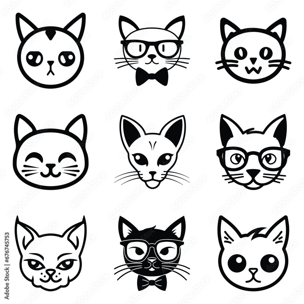 Cats3 Flat Icon Set Isolated On White Background