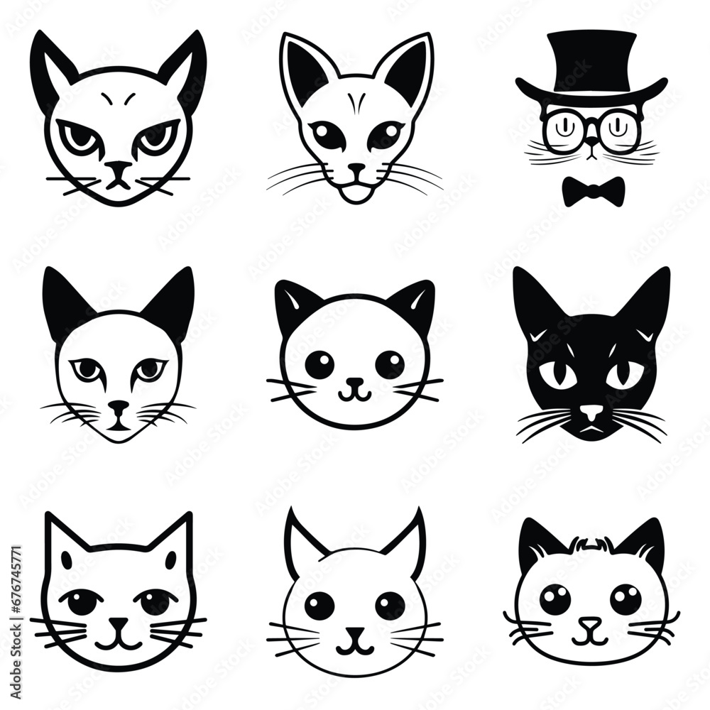 Cats3 Flat Icon Set Isolated On White Background