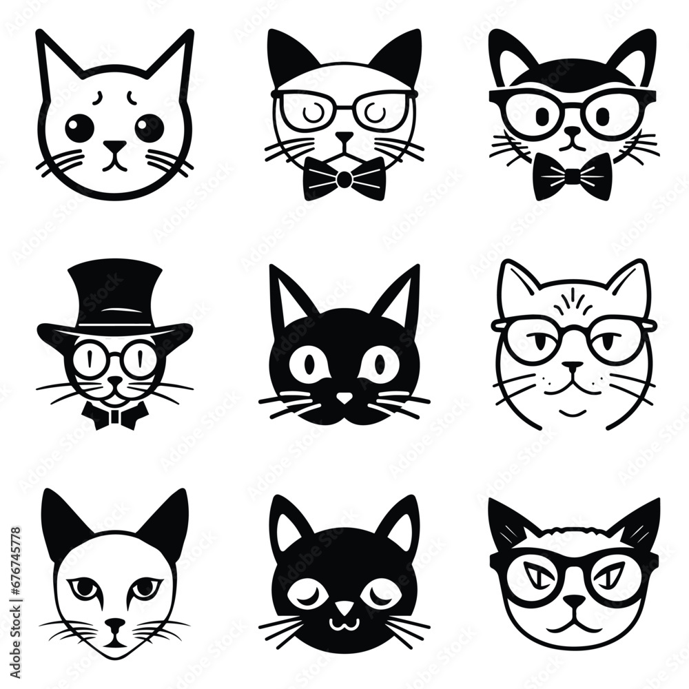 Fototapeta premium Cats3 Flat Icon Set Isolated On White Background