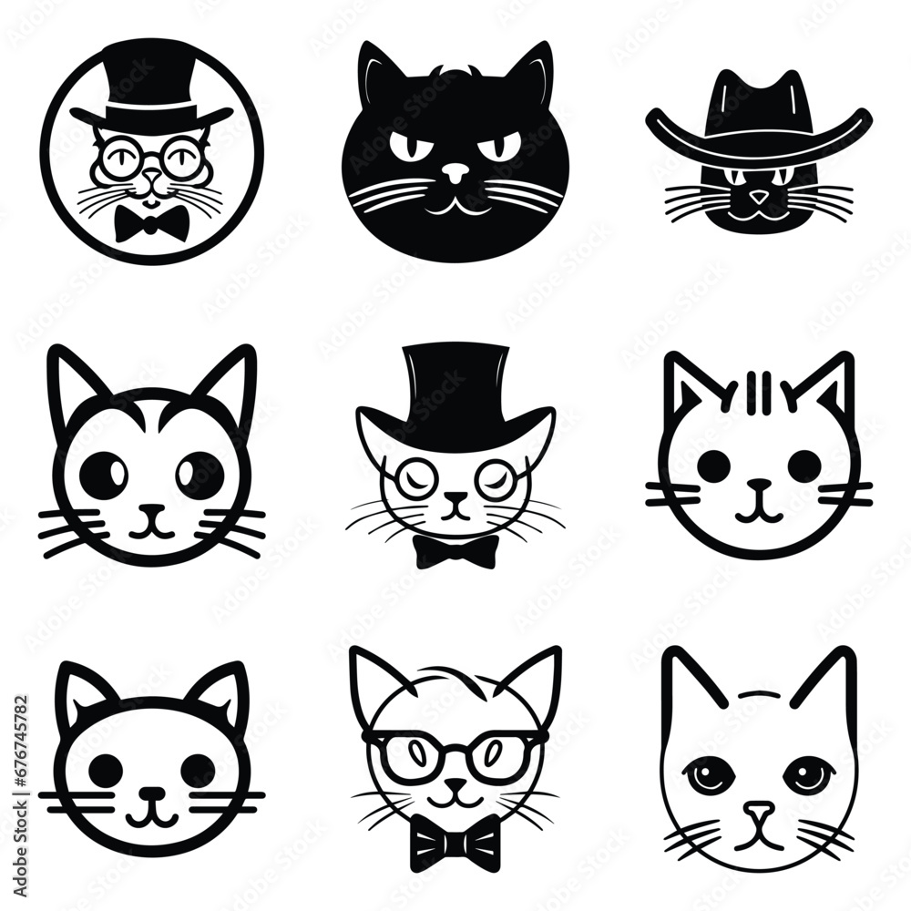 Cats3 Flat Icon Set Isolated On White Background