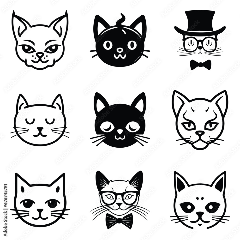 Cats3 Flat Icon Set Isolated On White Background Cats3 Flat Icon Set Isolated On White Background