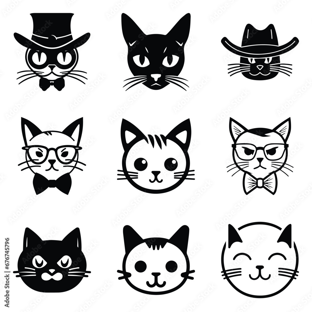 Cats3 Flat Icon Set Isolated On White Background