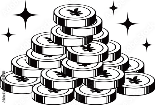 積みあげた￥マークのついた円コイン塊イラスト