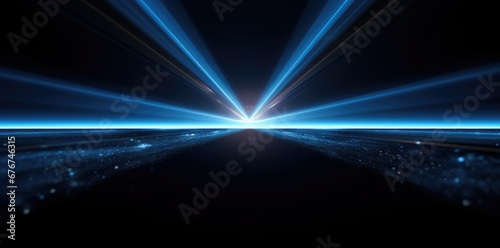 Vibrant neon beam of light on black background with sharp focus and lens flare. A hyper-realistic, digital stock image with futuristic, abstract design