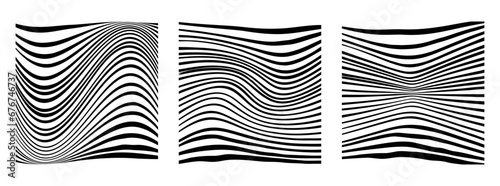 Set of square backgrounds with abstract wavy lines. Psychedelic optical illusions photo