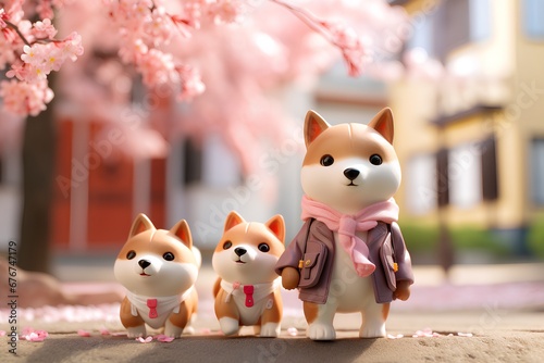 柴犬の入学と桜 photo