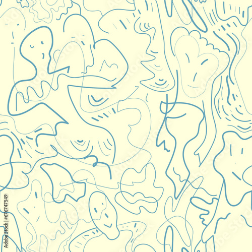 Psychedelic seamless pattern with cute hand drawn anthropomorphic creatures 