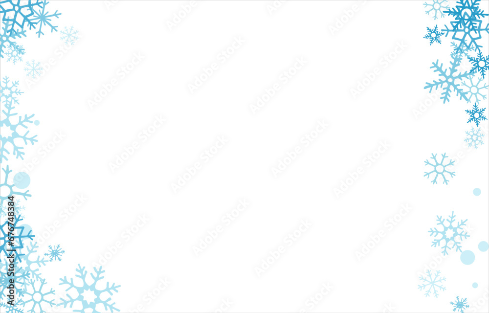 Square winter snow frame with blue snowflakes on a white background. Festive Christmas banner, New Year card. Symbols of frosty winter. Vector illustration. Square winter snow frame with blue snowflakes on a white background. Festive Christmas banner, New Year card. Symbols of frosty winter. Vector illustration.