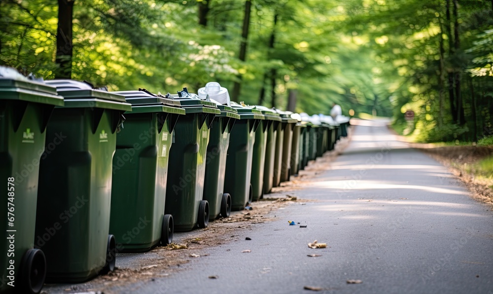 Row of Colorful Waste Bins Alongside a Street