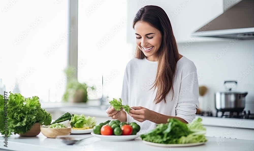 A Woman Preparing a Fresh and Healthy Salad in a Modern Kitchen