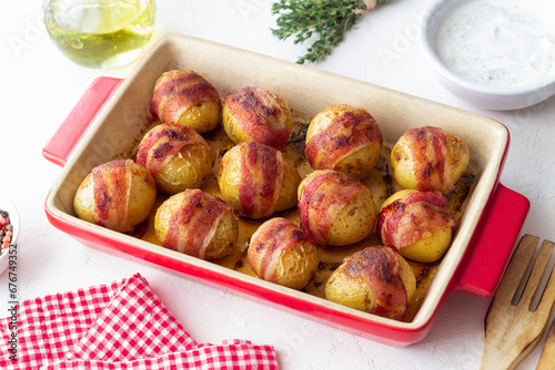 Wallpaper Mural Baked potatoes with bacon and thyme. Homemade food. Torontodigital.ca