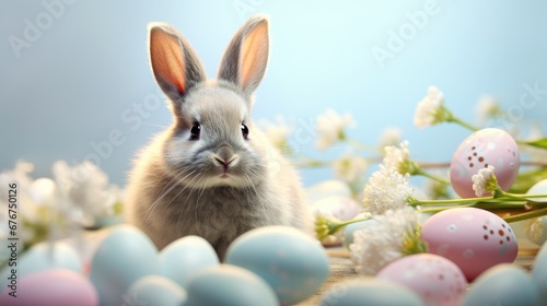colourful flowers and bunny on pastel background. easter background © Ирина Рычко