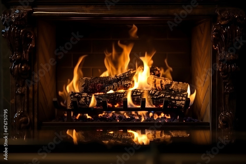 fireplace with burning logs  fireplace with burning wood  fireplace background 