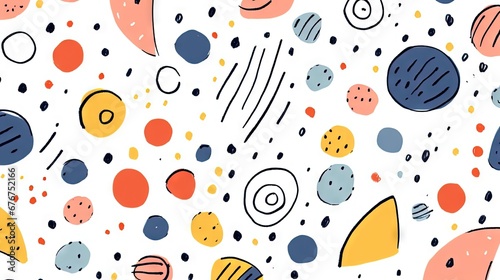 Children's cartoon abstract minimalist backdrop doodle drawing pattern with lines and geometric shapes. Fun, trendy colorful simple background, wallpaper texture design for kids. Generative AI, AI