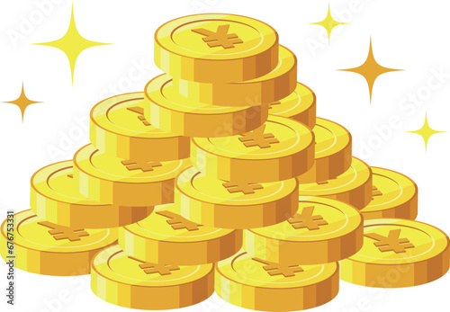 積みあげた￥マークのついた円コイン塊イラスト