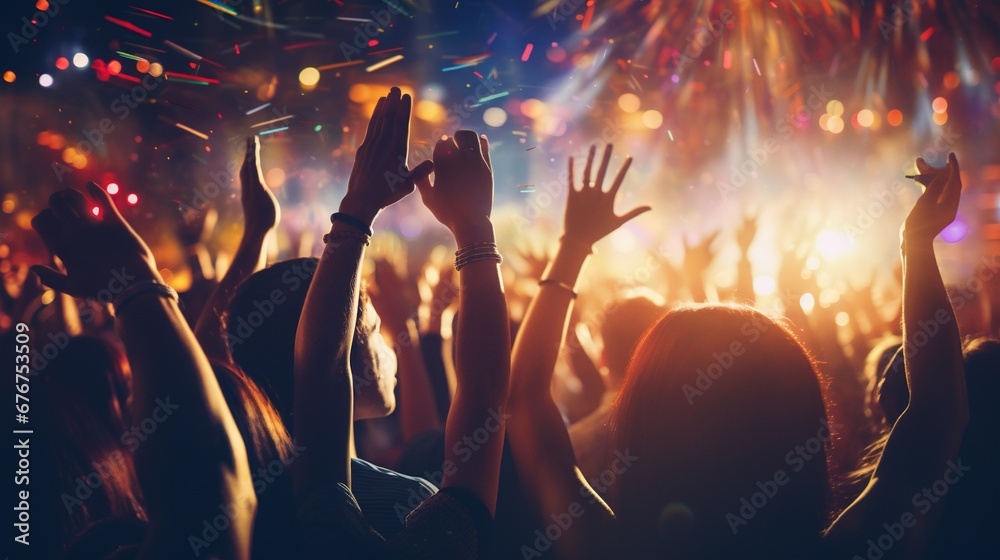 Picture of rock concert, New Year eve celebration party in nightclub, dance floor