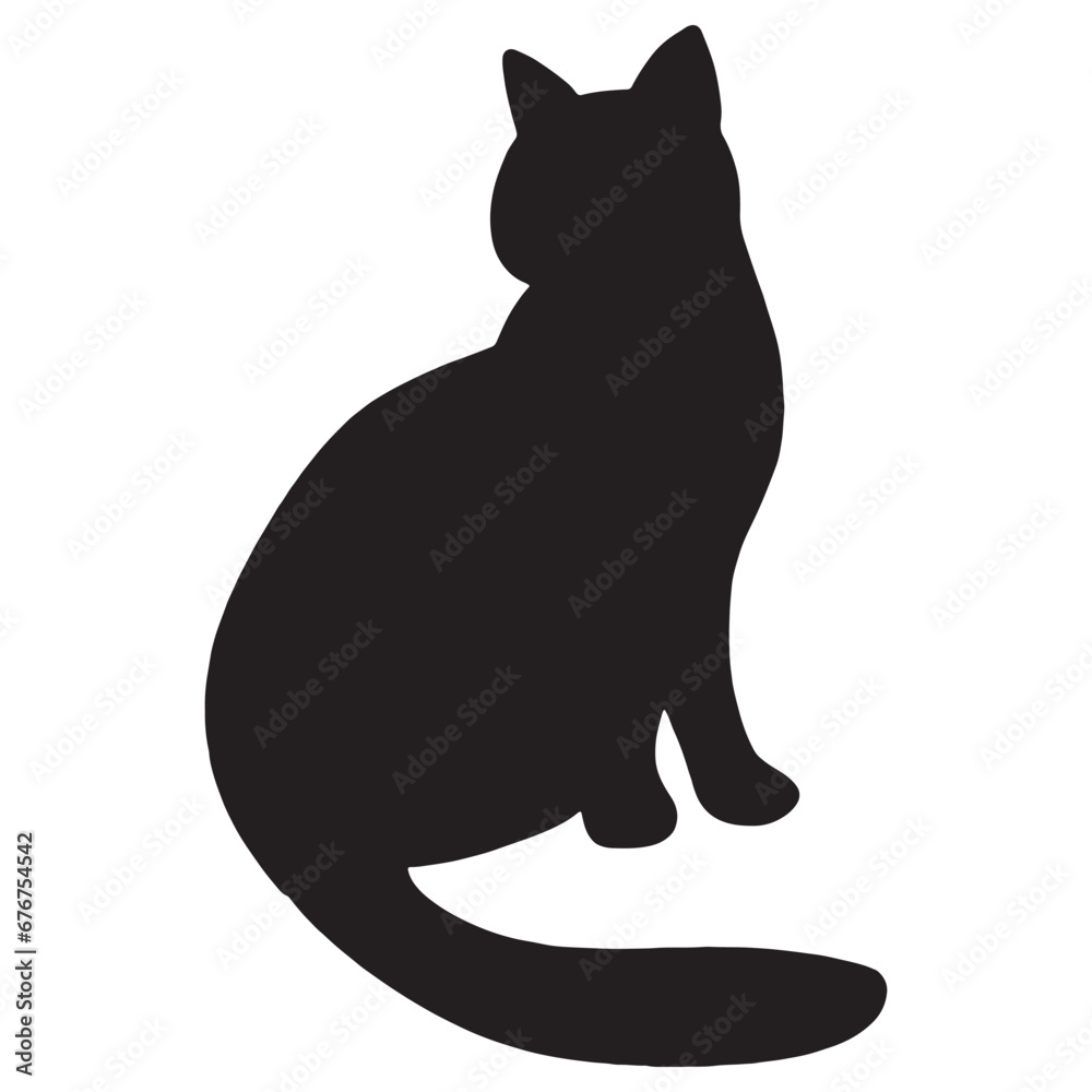 Isolated cat on the white background. Cat silhouettes. 