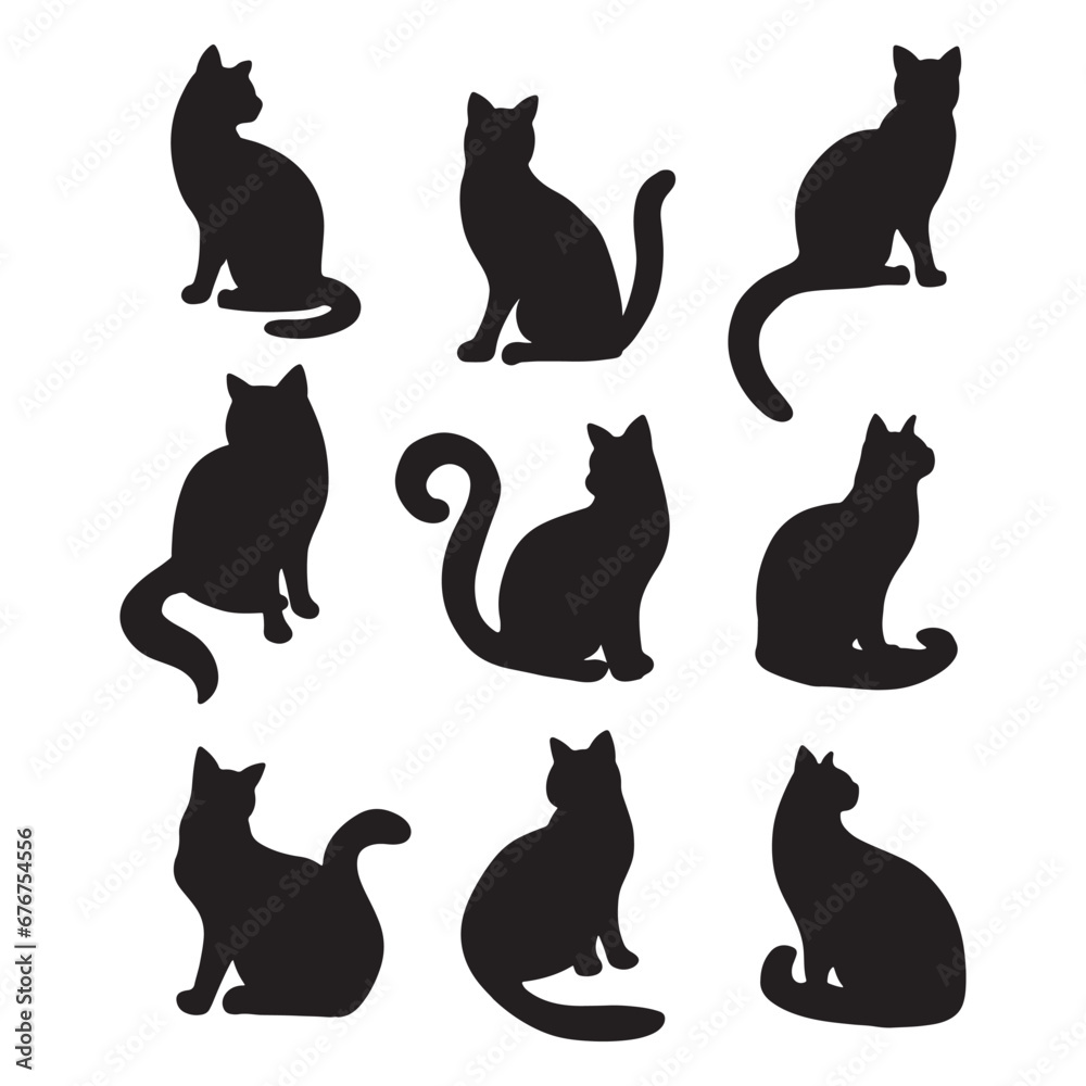 Isolated cat on the white background. Cat silhouettes. Isolated cat on the white background. Cat silhouettes.