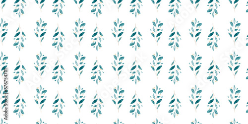 Seamess pattern. Watercolor twigs with leaves abstract nature background