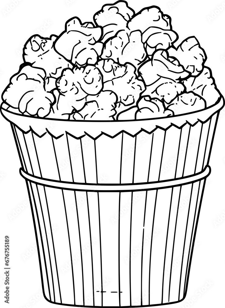 outline illustration of popcorn for coloring page