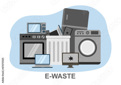 The waste electrical and electronic equipment pile. Computer and other obsolete electronic waste stack. Waste management concept.