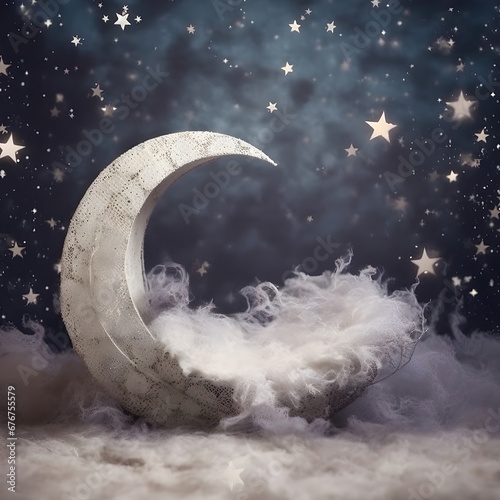 Moon Newborn Digital Backdrop, Baby Girl Boy Photo Shoot, Crescent Moon Background, Moon Overlay, Moon Newborn Prop