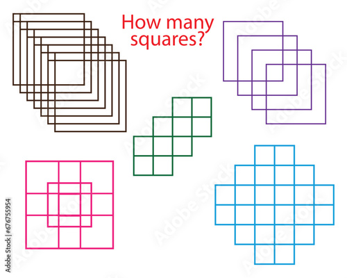 Mathematics education game, how many squares vector illustration.