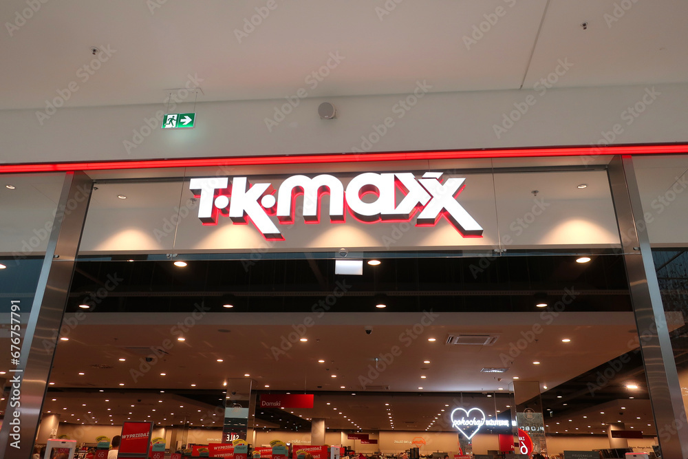 T.K. MAXX (TK Maxx) clothing store signage, logo at Posnania shopping