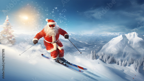 Santa Claus is skiing 