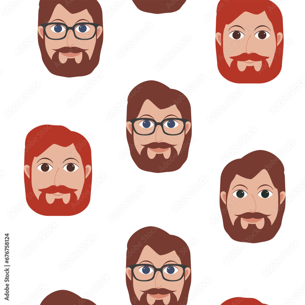 Seamless pattern with portraits of male. Beard, mustache, hair, male, man. Barbershop logo. Male print. Seamless pattern with portraits of male. Beard, mustache, hair, male, man. Barbershop logo. Male print.