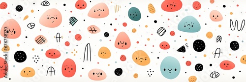 A fun, cute children's cartoon abstract minimalist doodle drawing with lines and geometric shapes. Trendy colorful simple background, wallpaper texture design for kids, vector. Generative AI, AI