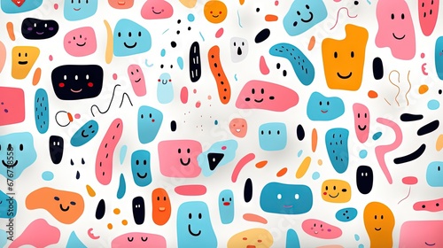 Wallpaper Mural A Cute, fun children's cartoon abstract minimalist doodle drawing with lines and geometric shapes. Trendy colorful simple background, wallpaper texture design for kids, vector. Generative AI, AI Torontodigital.ca