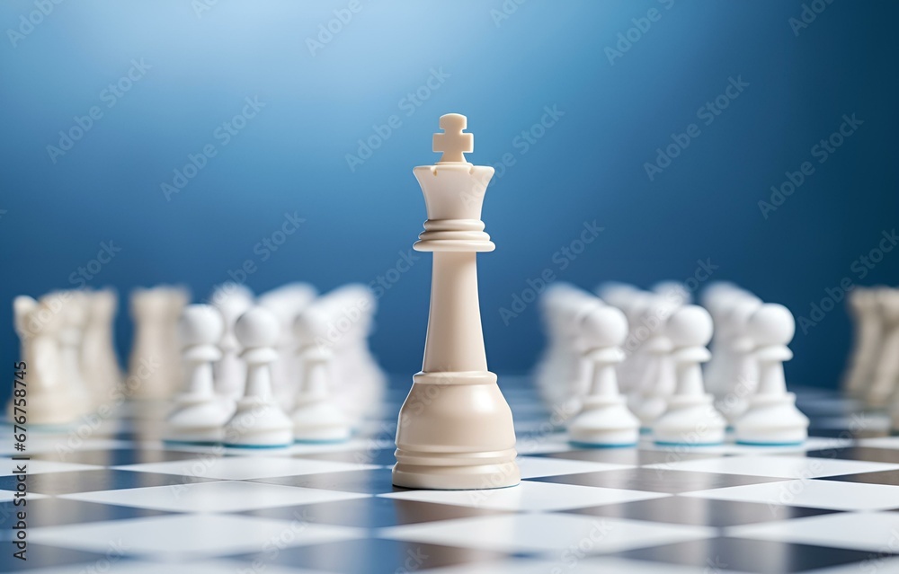 colorful white and blue chess on chessboard on white wooden table competition concept soft light