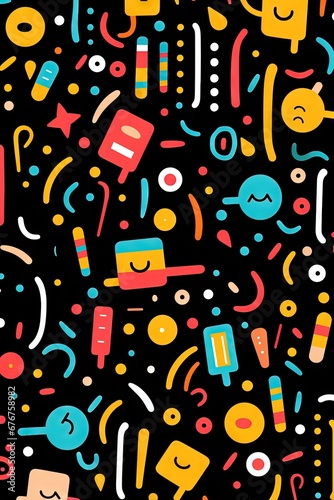 A Cute  fun children s cartoon abstract minimalist doodle drawing with lines and geometric shapes. Trendy colorful simple background  wallpaper texture design for kids  vector. Generative AI  AI