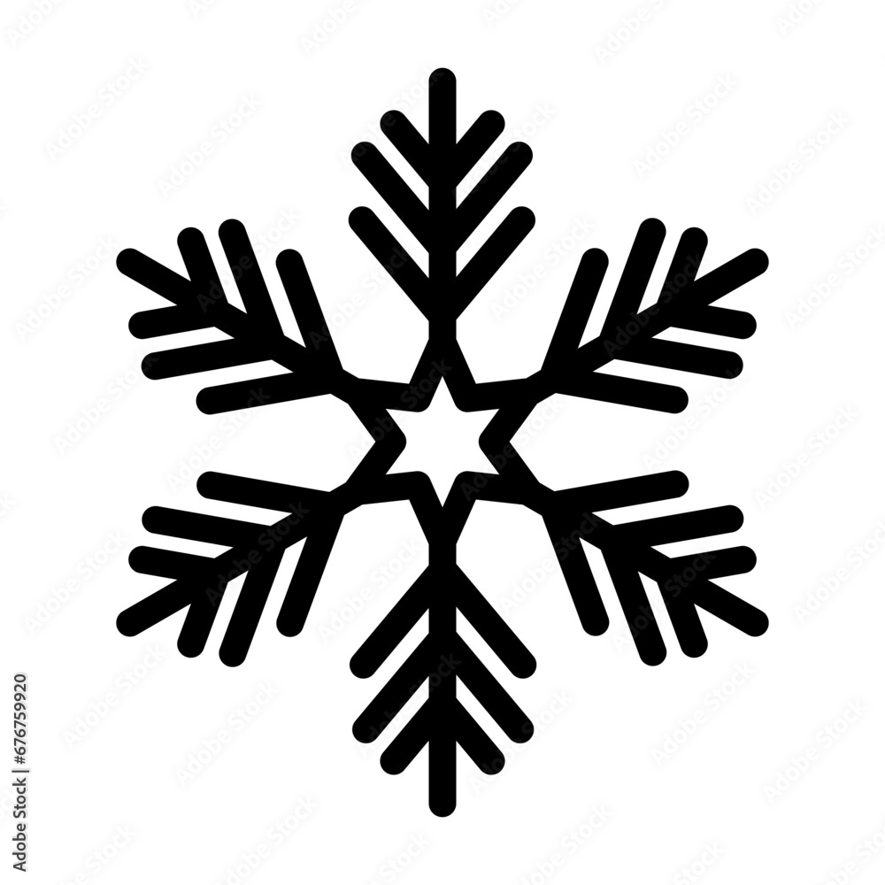 Simple snowflake christmas icon. Abstract snow logo frost cold weather. Winter precipitation. Flat vector illustration in line art style Simple snowflake christmas icon. Abstract snow logo frost cold weather. Winter precipitation. Flat vector illustration in line art style