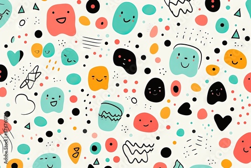 A Cute and fun children's cartoon abstract minimalist doodle drawing with lines and geometric shapes. Trendy colorful simple background, wallpaper texture design for kids. Generative AI, AI