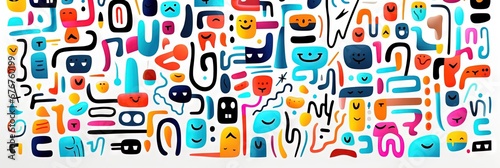 A Cute and fun children s cartoon abstract minimalist doodle drawing with lines and geometric shapes. Trendy colorful simple background  wallpaper texture design for kids. Generative AI  AI