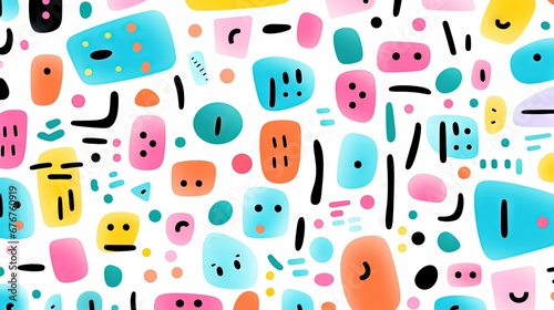 A Cute and fun children s cartoon abstract minimalist doodle with lines and geometric shapes. Trendy colorful simple background  wallpaper texture design for kids. Generative AI  AI