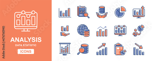 set of data analysis graph icons. business diagram data statistic chart performance monitoring icon vector illustration for web and app