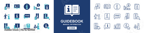 information icons set. guidebook manual info client support instruction symbol icons vector illustration for web and app