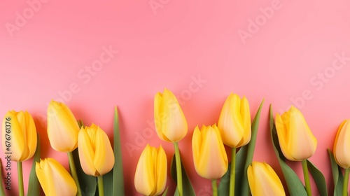 Spring's Palette: Pink Tulips Against a Sunny Yellow