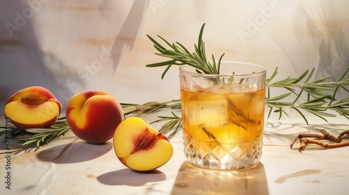 Nature's Elixir: Peach & Rosemary Cocktail in Amber Hues