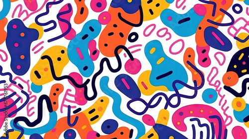 A Cute and fun abstract minimalist doodle with lines and geometric shapes. Trendy colorful simple background, wallpaper texture design for kids. Generative AI, AI