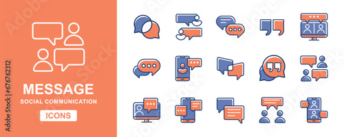 communication message bubble icon set. Discussion, speech, social dialogue conversation vector illustration online forum communicate design collection 